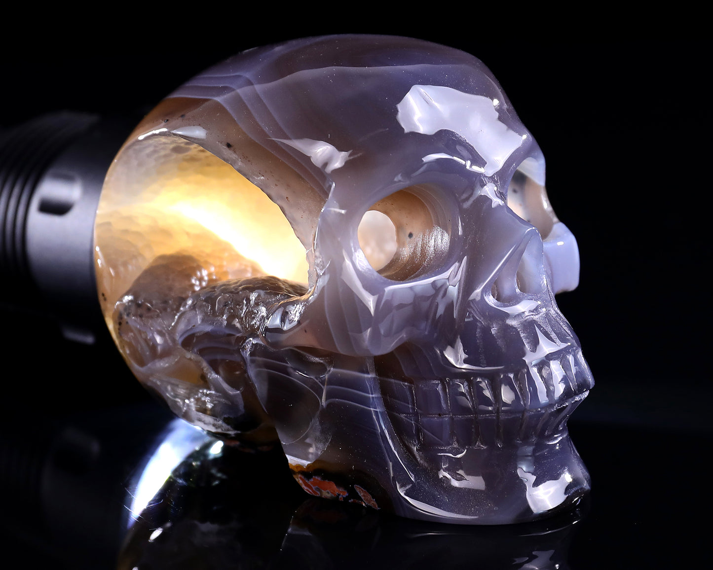 3.9" Geode Agate Hand Carved Crystal Geode Skull Sculpture