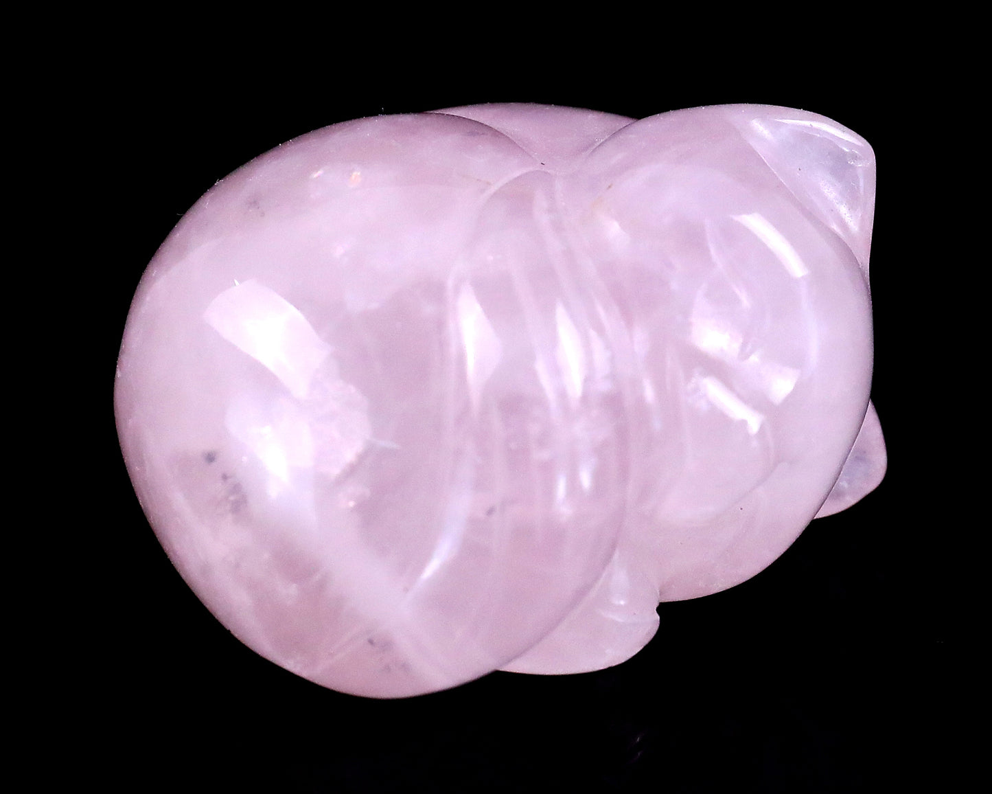 1.6" Rose Quartz Hand Carved Crystal Sleepy Cat Sculpture