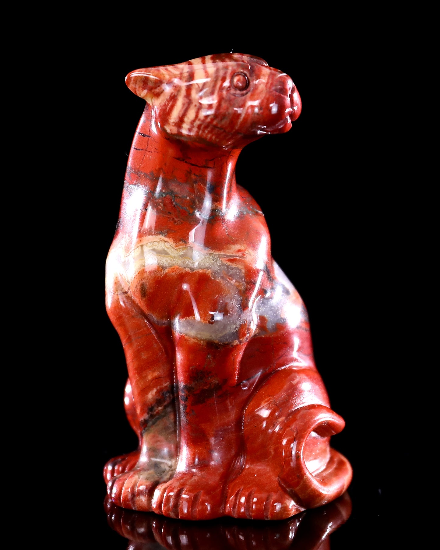 3.0" Red Jasper Hand Carved Crystal Leopard Sculpture