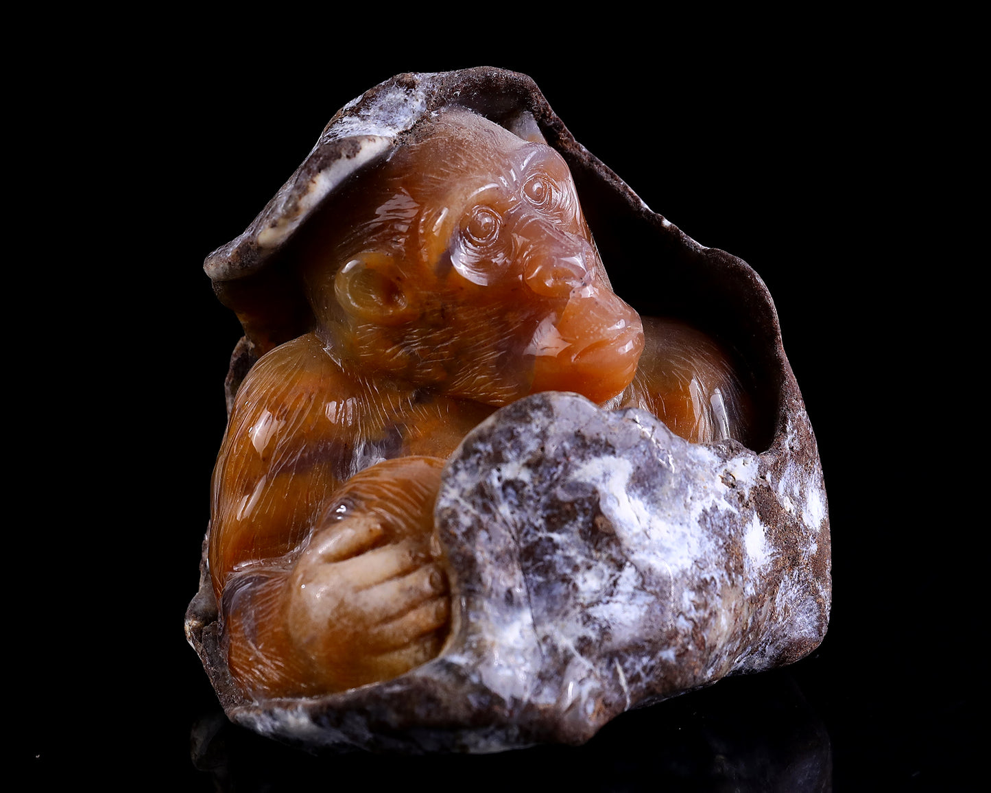 4.9" Chalcedony Hand Carved Crystal Ape Sculpture