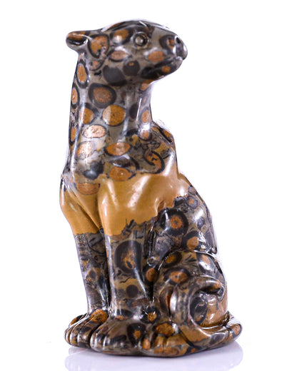 3.0" Leopard Skin Jasper Hand Carved Crystal Leopard Sculpture