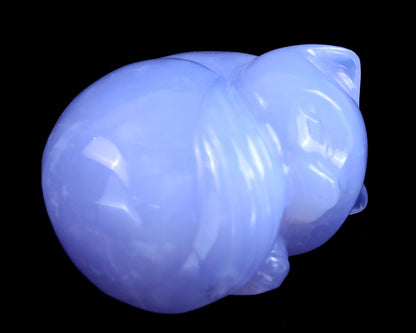 2.5" Blue Chalcedony Hand Carved Crystal Sleepy Cat Sculpture