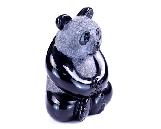 2.9" Black Obsidian Hand Carved Crystal Panda Sculpture