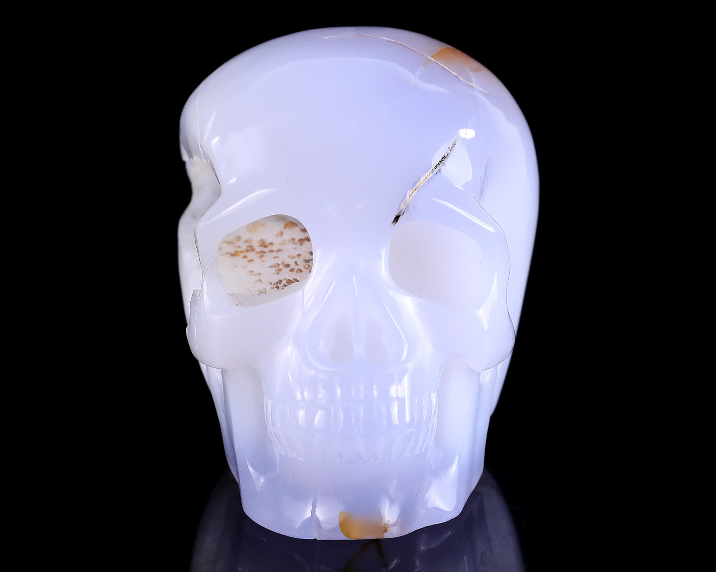 5.2" Blue Chalcedony Hand Carved Crystal Realistic Skull Sculpture