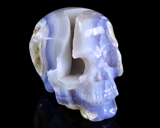 5.8" Blue Lace Agate Hand Carved Crystal Skull Sculpture