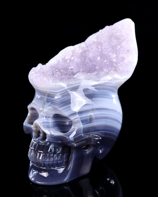 5.6" Amethyst Druse Agate Hand Carved Crystal Skull Sculpture