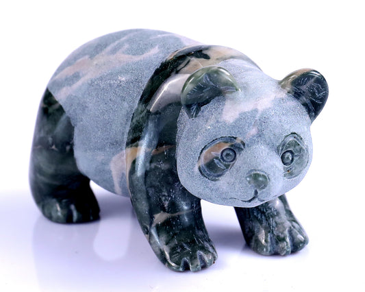 2.9" Jiulong Jade Hand Carved Crystal Panda Sculpture