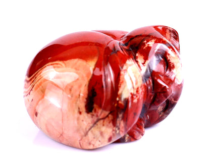 1.6" Red Jasper Hand Carved Crystal Sleepy Cat Sculpture