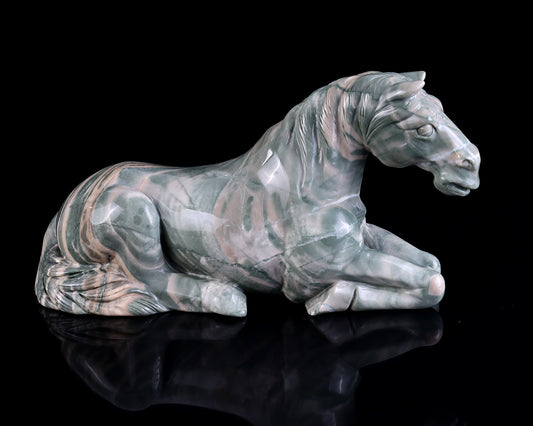 8.5" Jiulong Jade Hand Carved Crystal Horse Sculpture