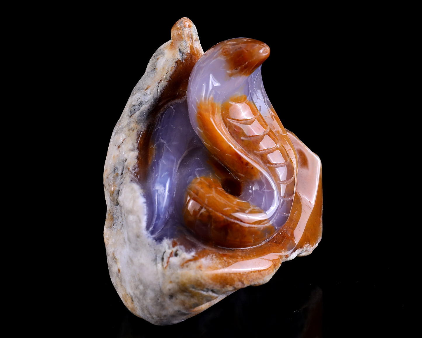 3.9" Chalcedony Hand Carved Crystal Snake Sculpture