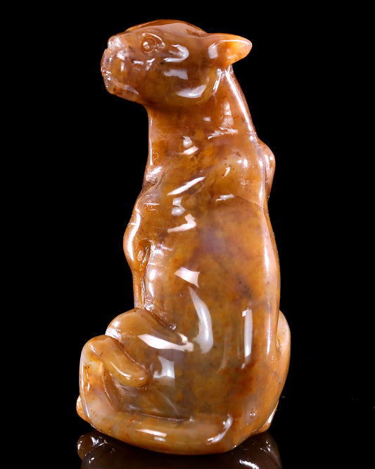 3.0" Chalcedony Hand Carved Crystal Leopard Sculpture