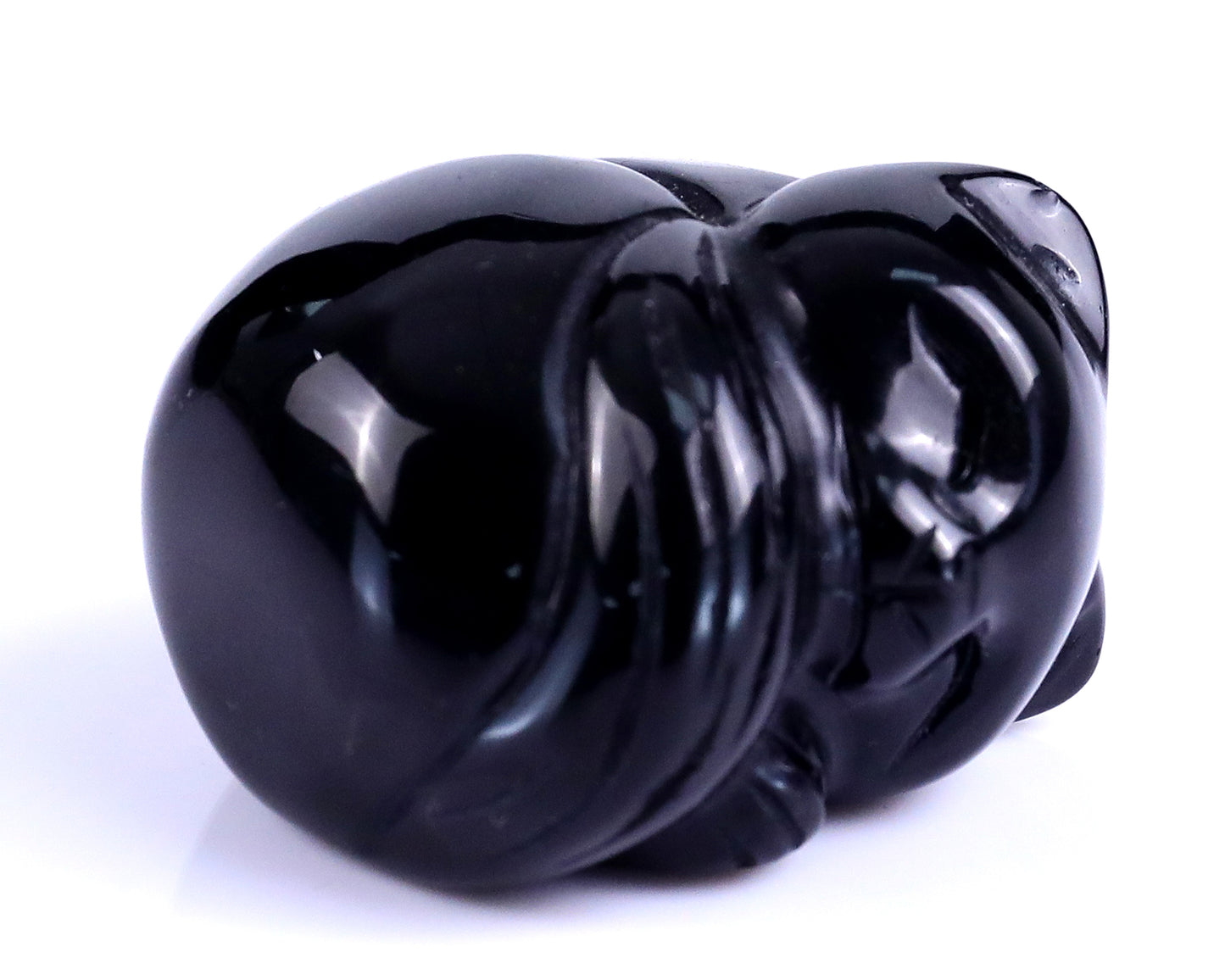 1.6" Black Obsidian Hand Carved Crystal Sleepy Cat Sculpture