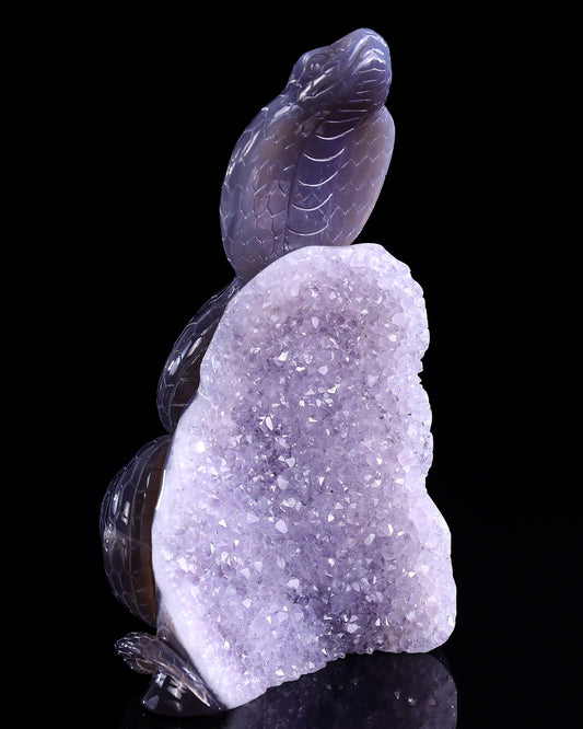 7.7" Amethyst Druse Agate Hand Carved Crystal Snake Sculpture