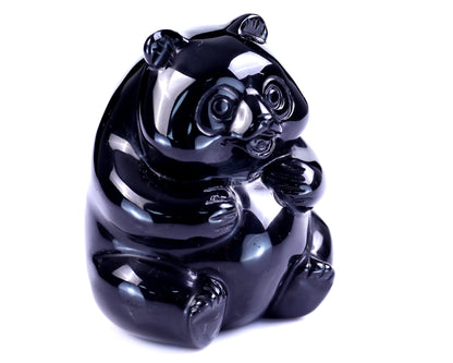 2.9" Black Obsidian Hand Carved Crystal Panda Sculpture