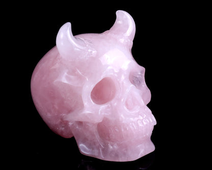 Unique 4.5" Rose Quartz Hand Carved Crystal Realistic Skull Sculpture