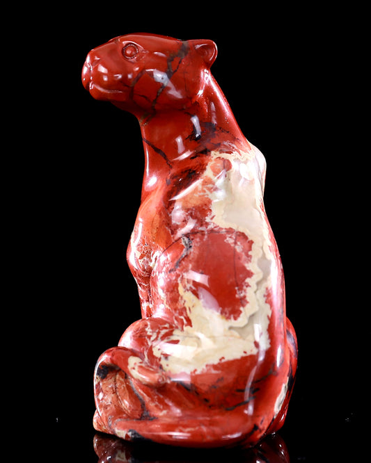 3.0" Red Jasper Hand Carved Crystal Leopard Sculpture