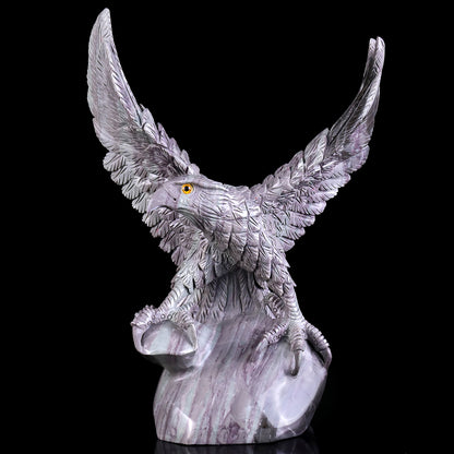 14.6" Jiulong Jade Hand Carved Crystal Eagle Sculpture