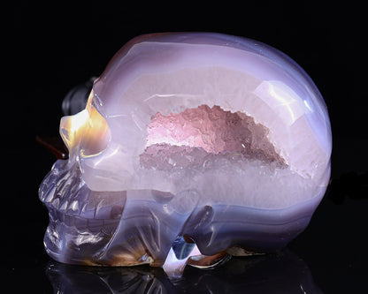 6.7" Geode Agate Hand Carved Crystal Geode Skull Sculpture