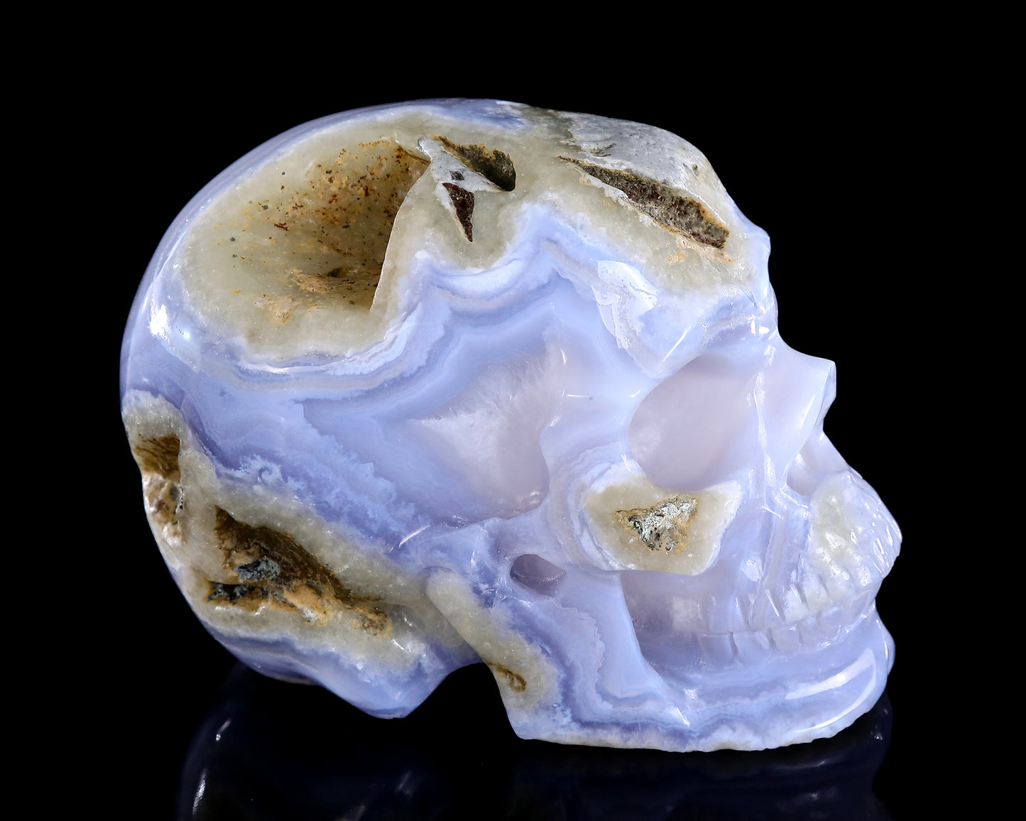 5.3" Blue Lace Agate Hand Carved Crystal Skull Sculpture