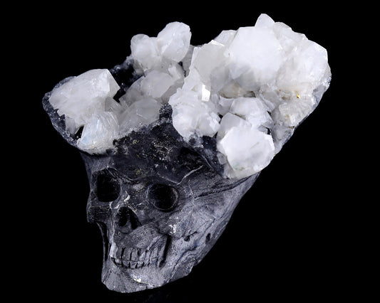 3.5" Quartz Rock Druse Hand Carved Crystal Skull Sculpture