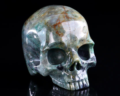 4.0" Green Chalcedony Hand Carved Crystal Realistic Skull Sculpture