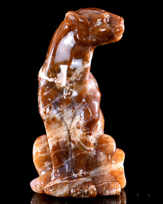 3.0" Chalcedony Hand Carved Crystal Leopard Sculpture