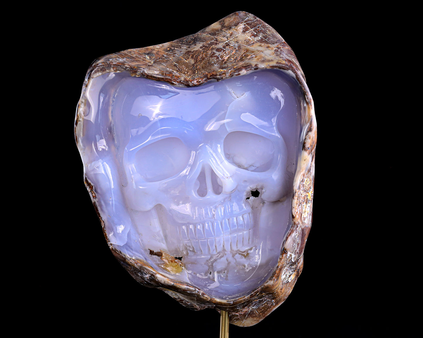 8.2" Blue Chalcedony Hand Carved Mineral Specimen Skull Sculpture