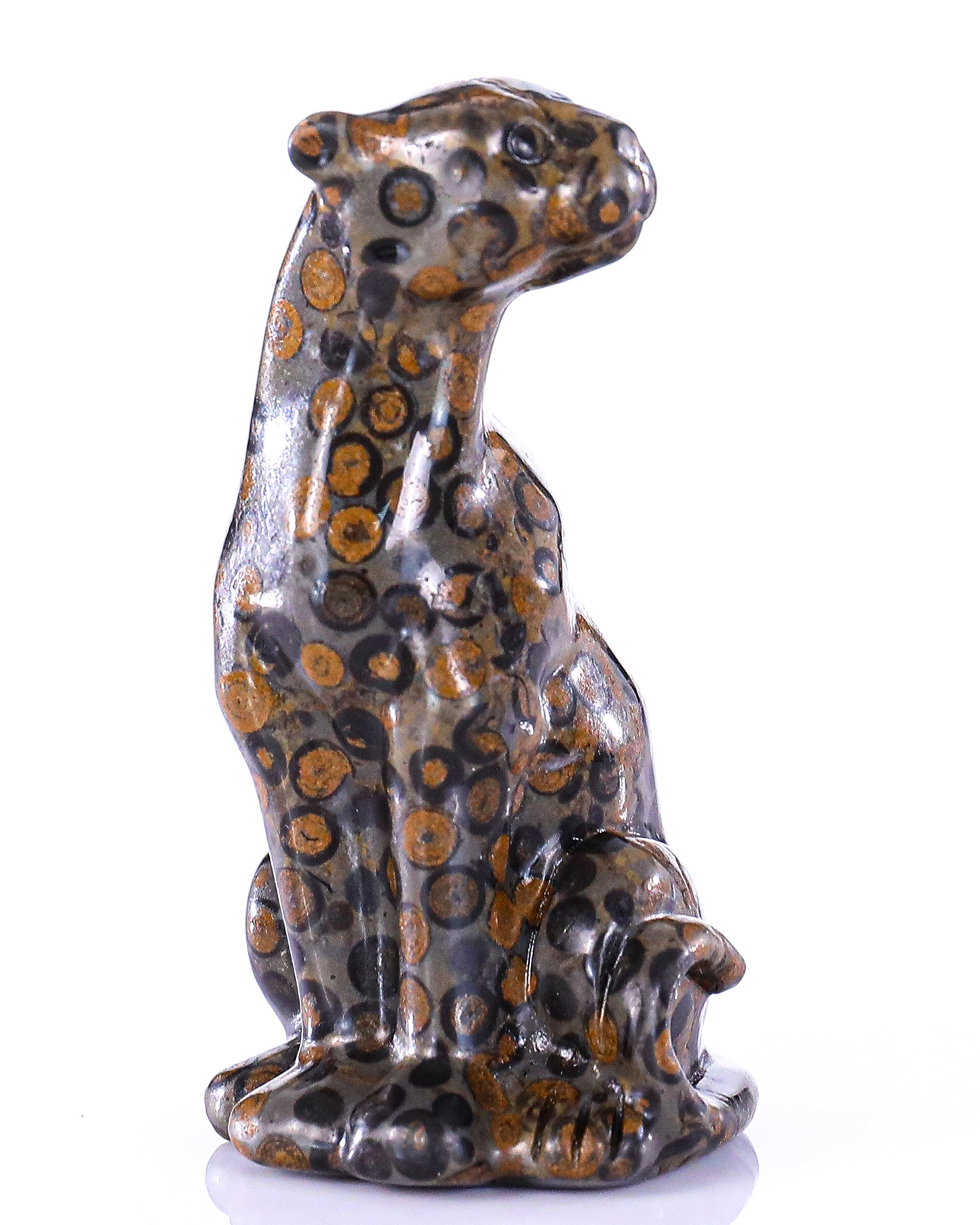 3.0" Leopard Skin Jasper Hand Carved Crystal Leopard Sculpture