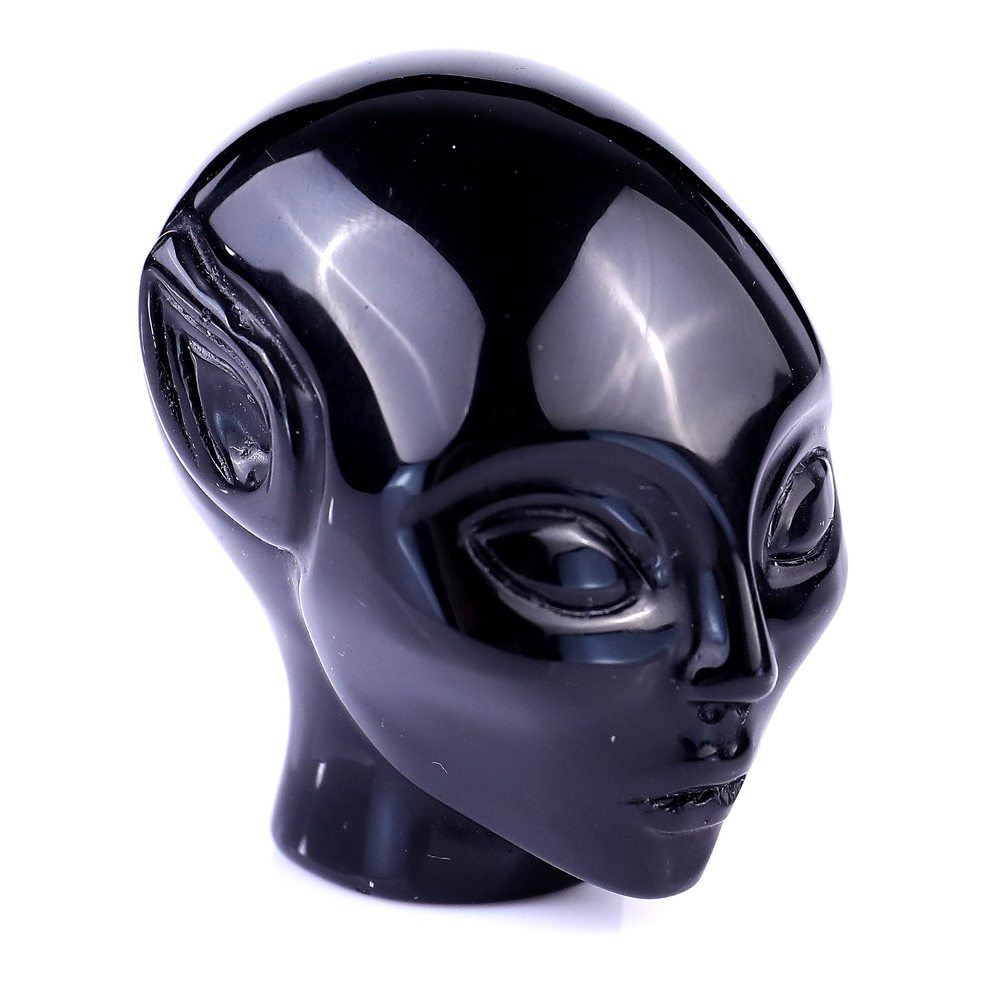 2.0" Black Obsidian Hand Carved Crystal Elf Alien Sculpture Crystallumi