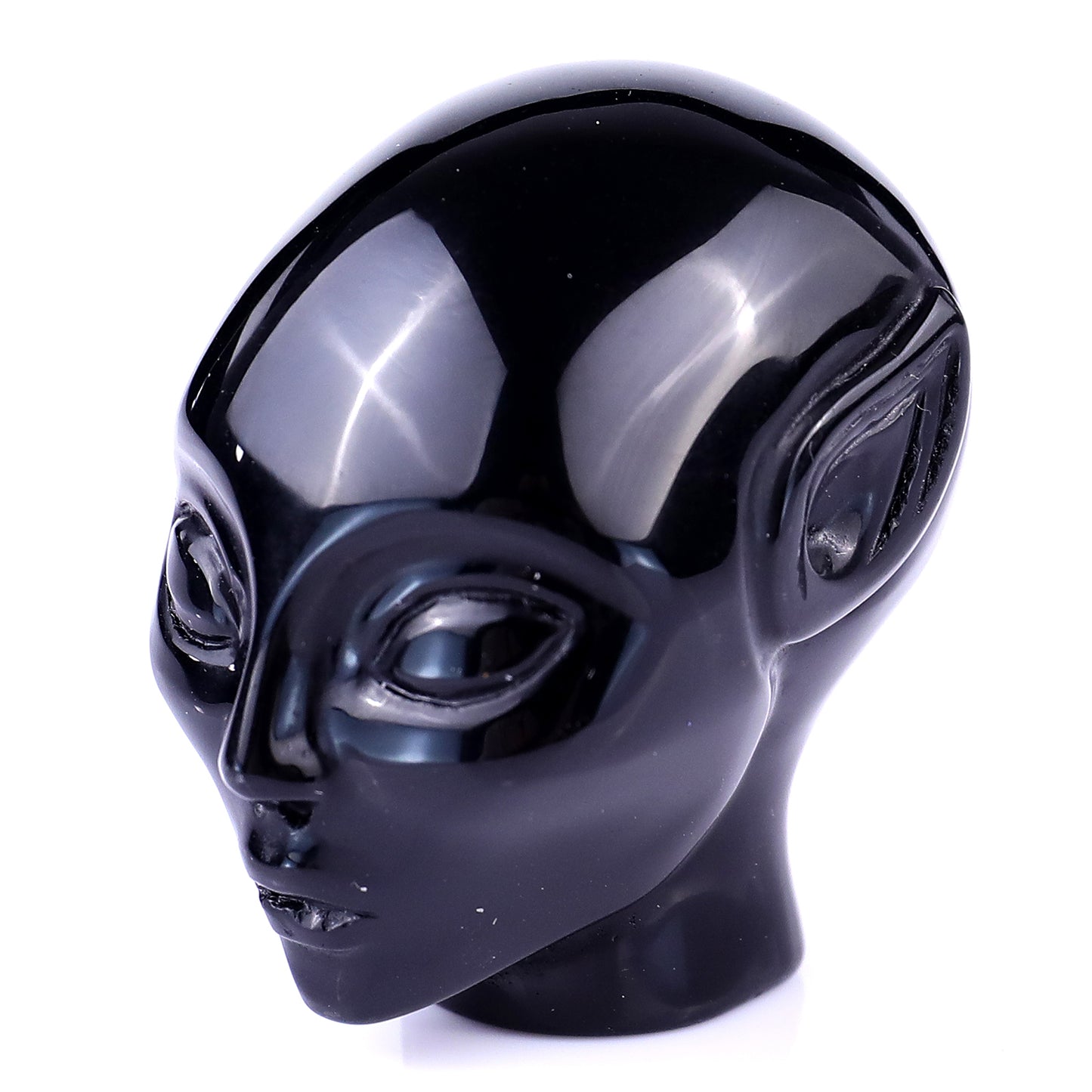 2.0" Black Obsidian Hand Carved Crystal Elf Alien Sculpture Crystallumi