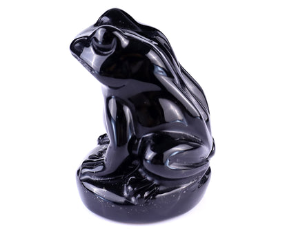 2.0" Black Obsidian Hand Carved Crystal Frog Sculpture Crystallumi