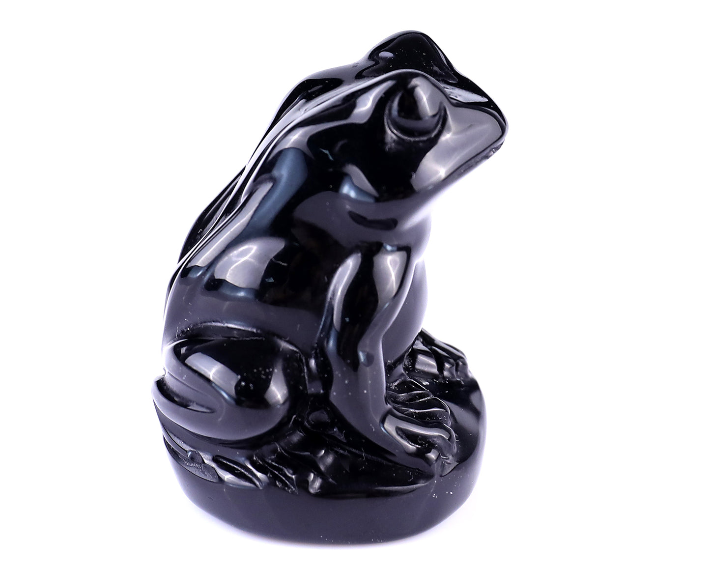 2.0" Black Obsidian Hand Carved Crystal Frog Sculpture Crystallumi