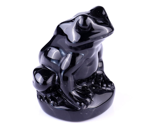 2.0" Black Obsidian Hand Carved Crystal Frog Sculpture Crystallumi