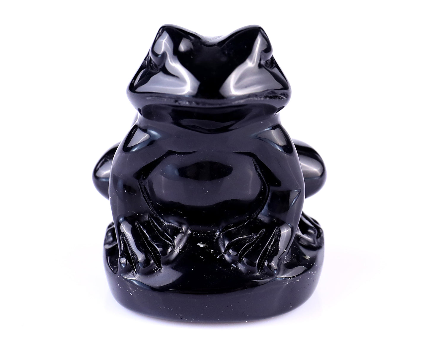 2.0" Black Obsidian Hand Carved Crystal Frog Sculpture Crystallumi