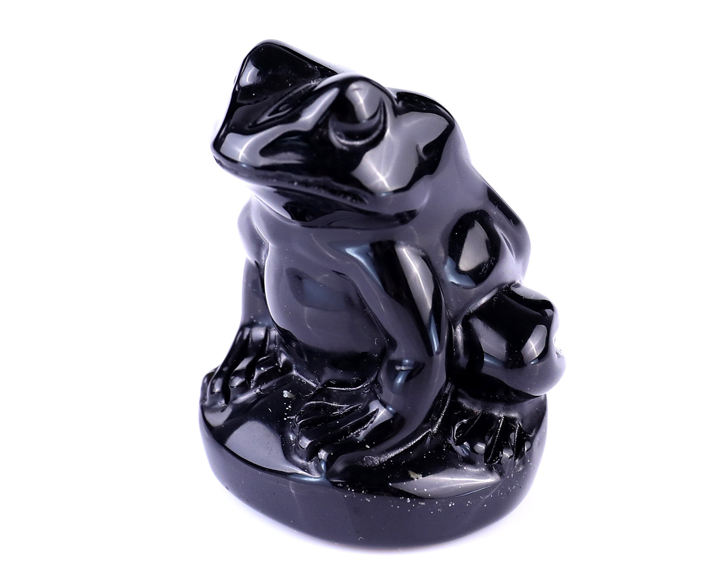 2.0" Black Obsidian Hand Carved Crystal Frog Sculpture Crystallumi