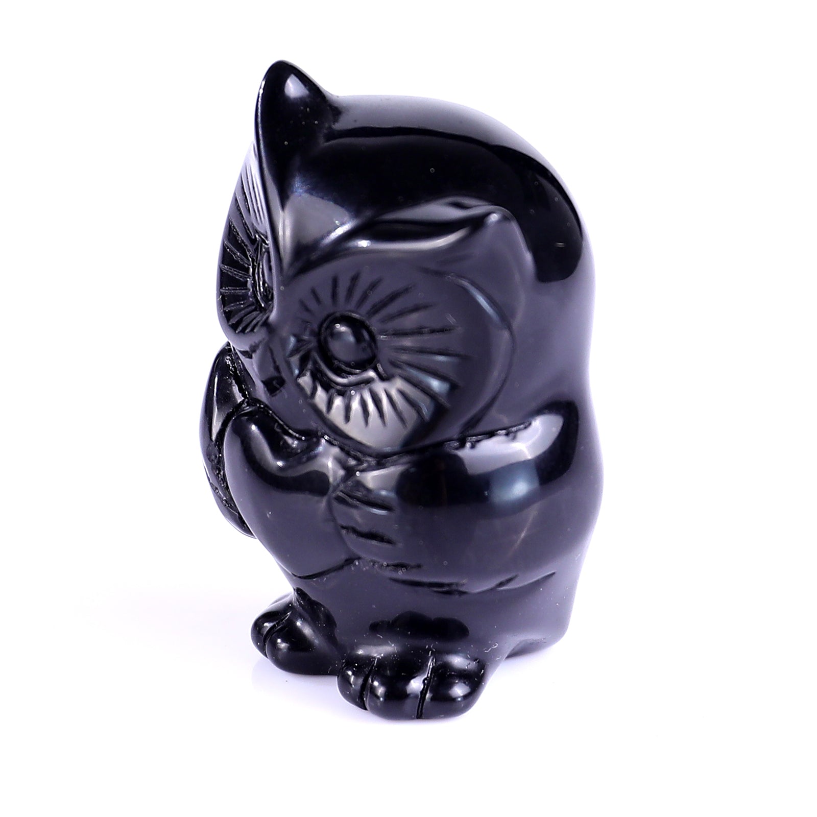 2.0" Black Obsidian Hand Carved Crystal Owl Sculpture Crystallumi