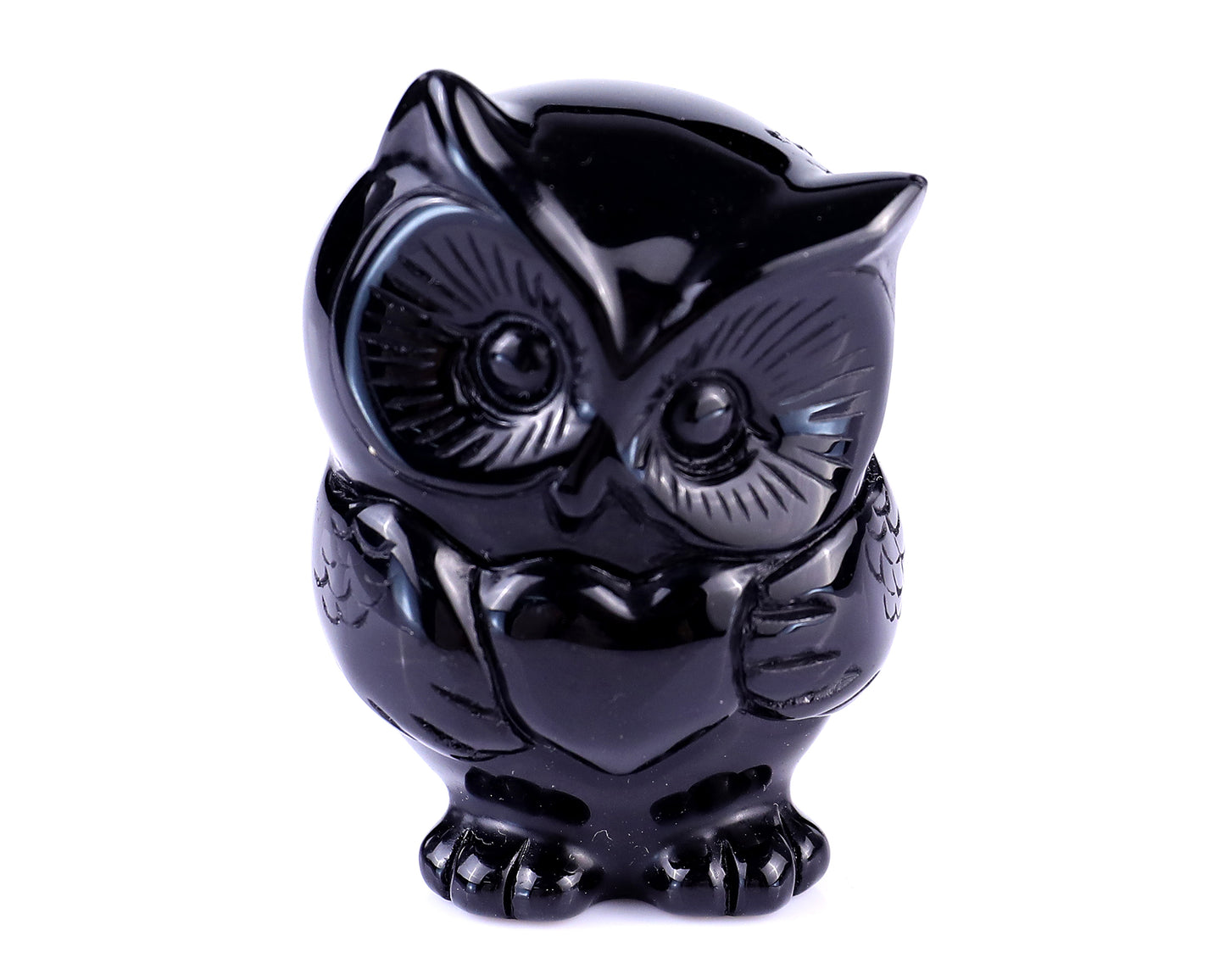 2.0" Black Obsidian Hand Carved Crystal Owl Sculpture Crystallumi