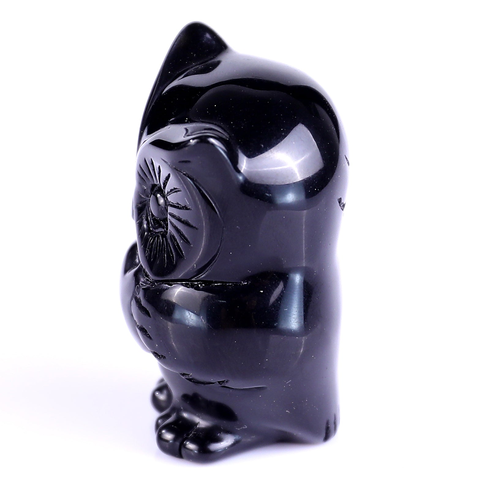 2.0" Black Obsidian Hand Carved Crystal Owl Sculpture Crystallumi