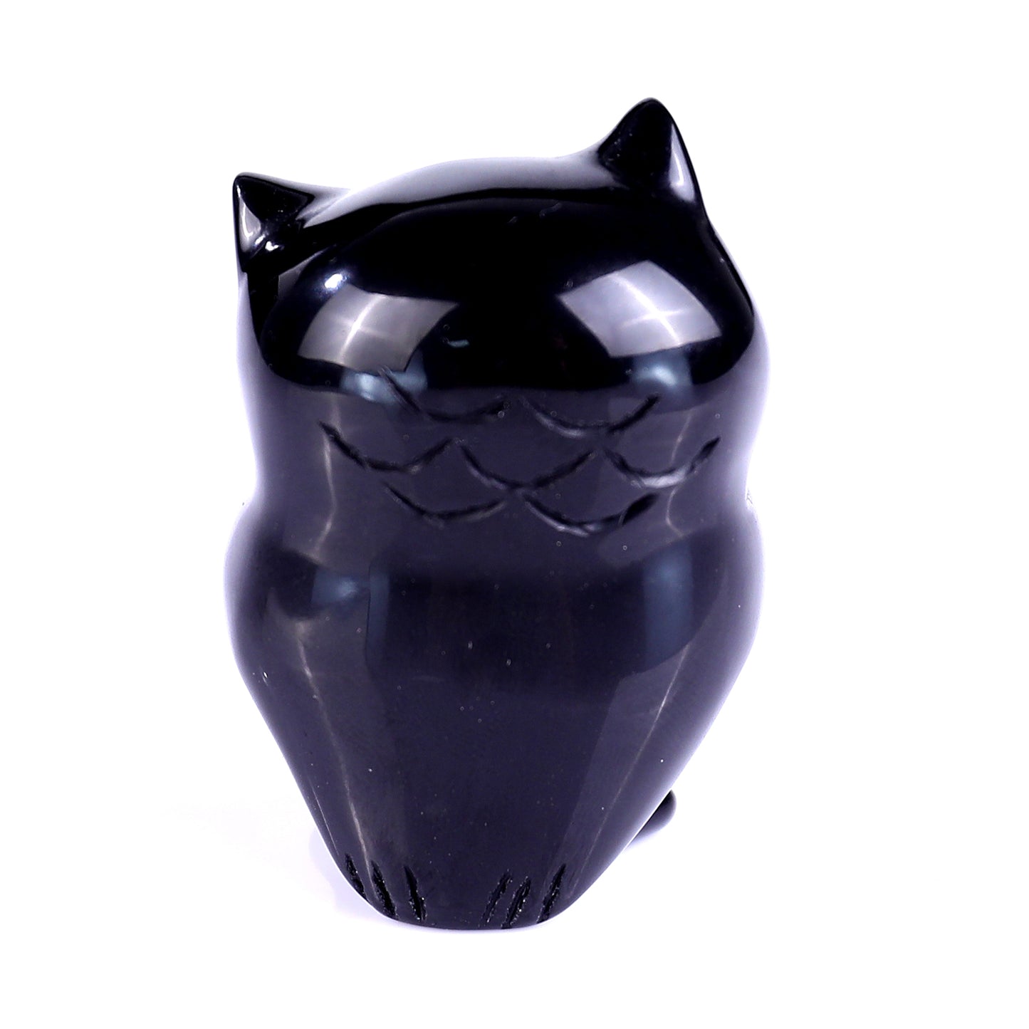 2.0" Black Obsidian Hand Carved Crystal Owl Sculpture Crystallumi