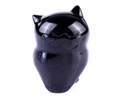 2.0" Black Obsidian Hand Carved Crystal Owl Sculpture Crystallumi