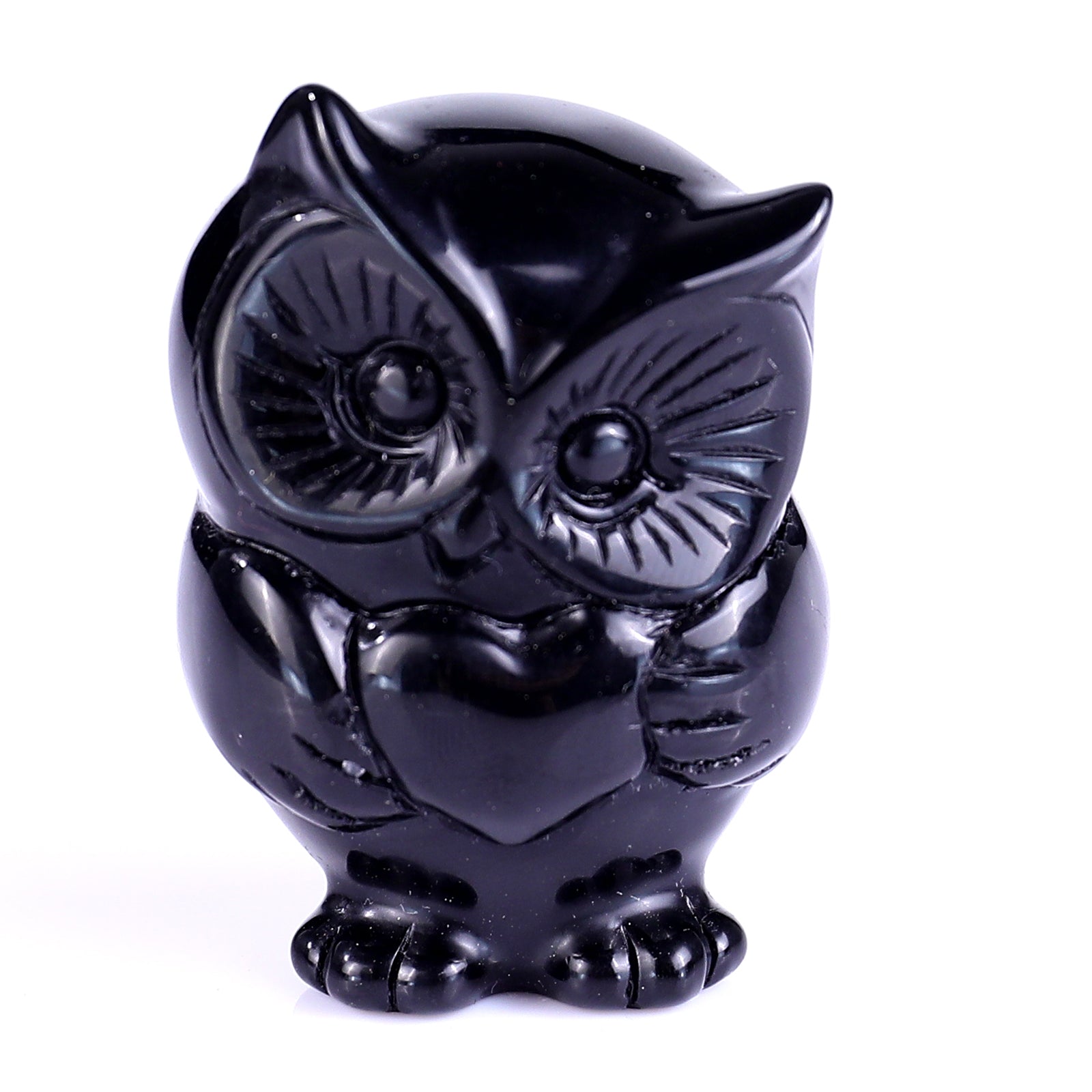 2.0" Black Obsidian Hand Carved Crystal Owl Sculpture Crystallumi