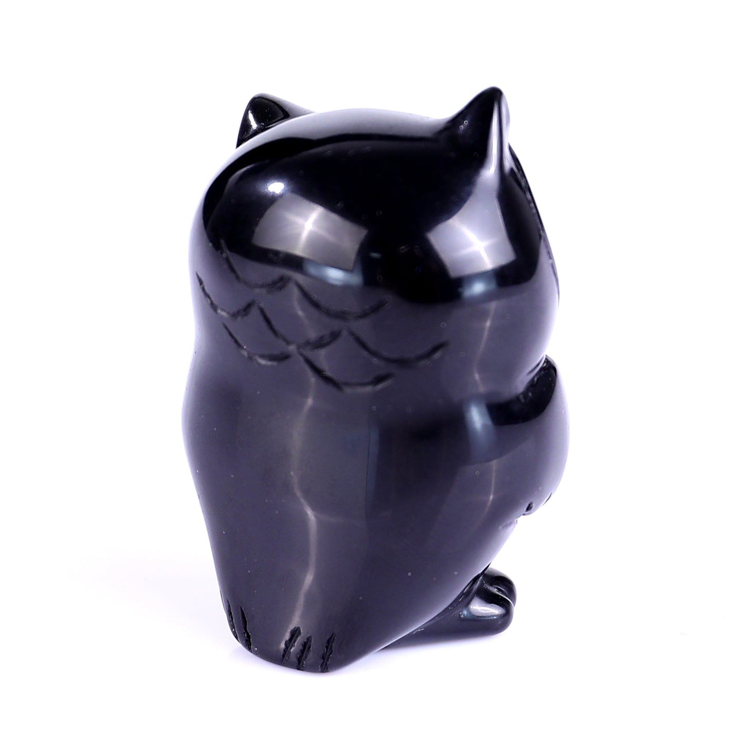 2.0" Black Obsidian Hand Carved Crystal Owl Sculpture Crystallumi