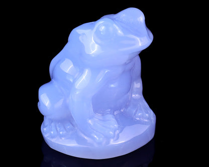 2.0" Blue Chalcedony Hand Carved Crystal Frog Sculpture Crystallumi