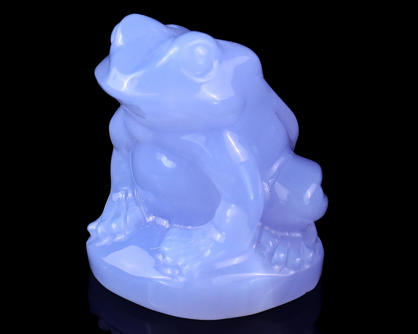 2.0" Blue Chalcedony Hand Carved Crystal Frog Sculpture Crystallumi