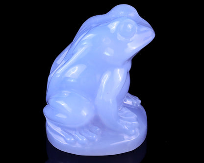 2.0" Blue Chalcedony Hand Carved Crystal Frog Sculpture Crystallumi