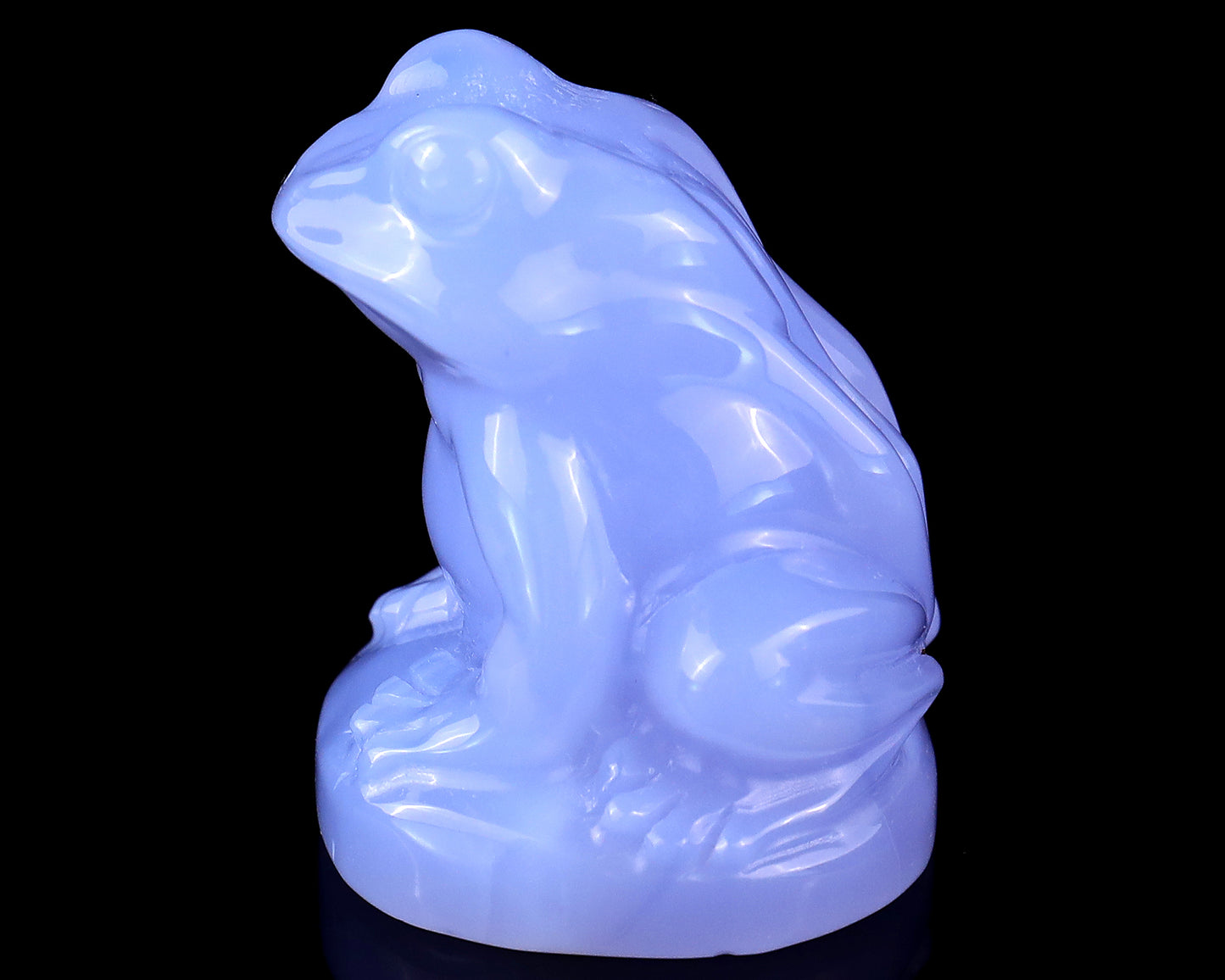 2.0" Blue Chalcedony Hand Carved Crystal Frog Sculpture Crystallumi