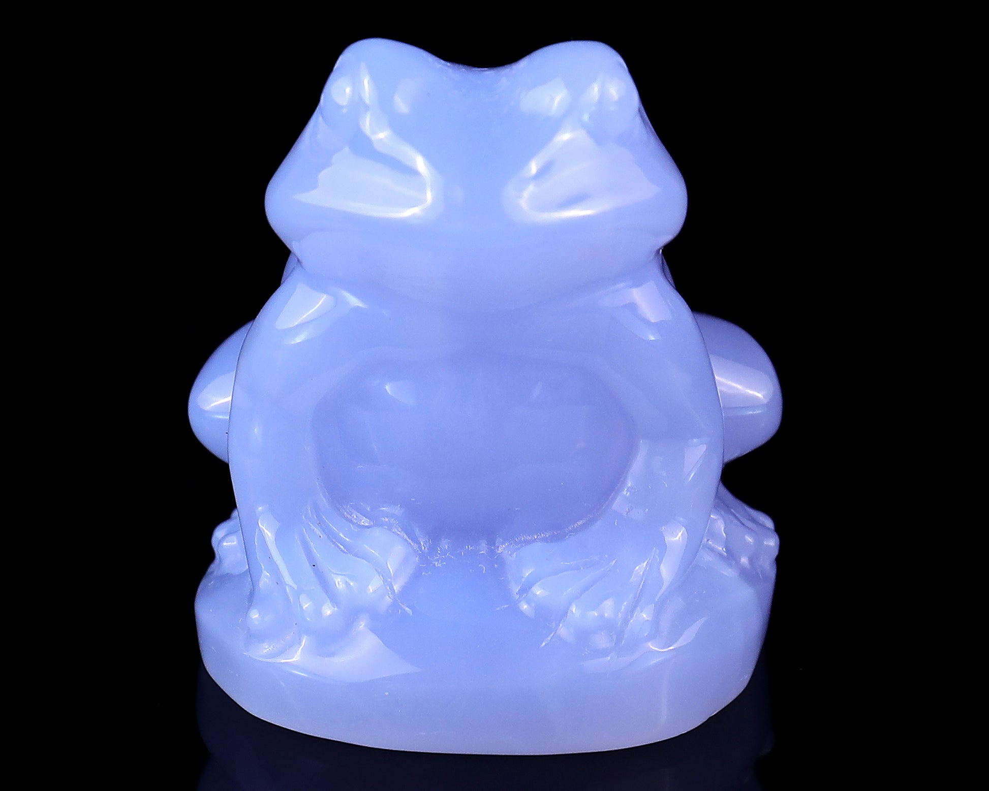 2.0" Blue Chalcedony Hand Carved Crystal Frog Sculpture Crystallumi