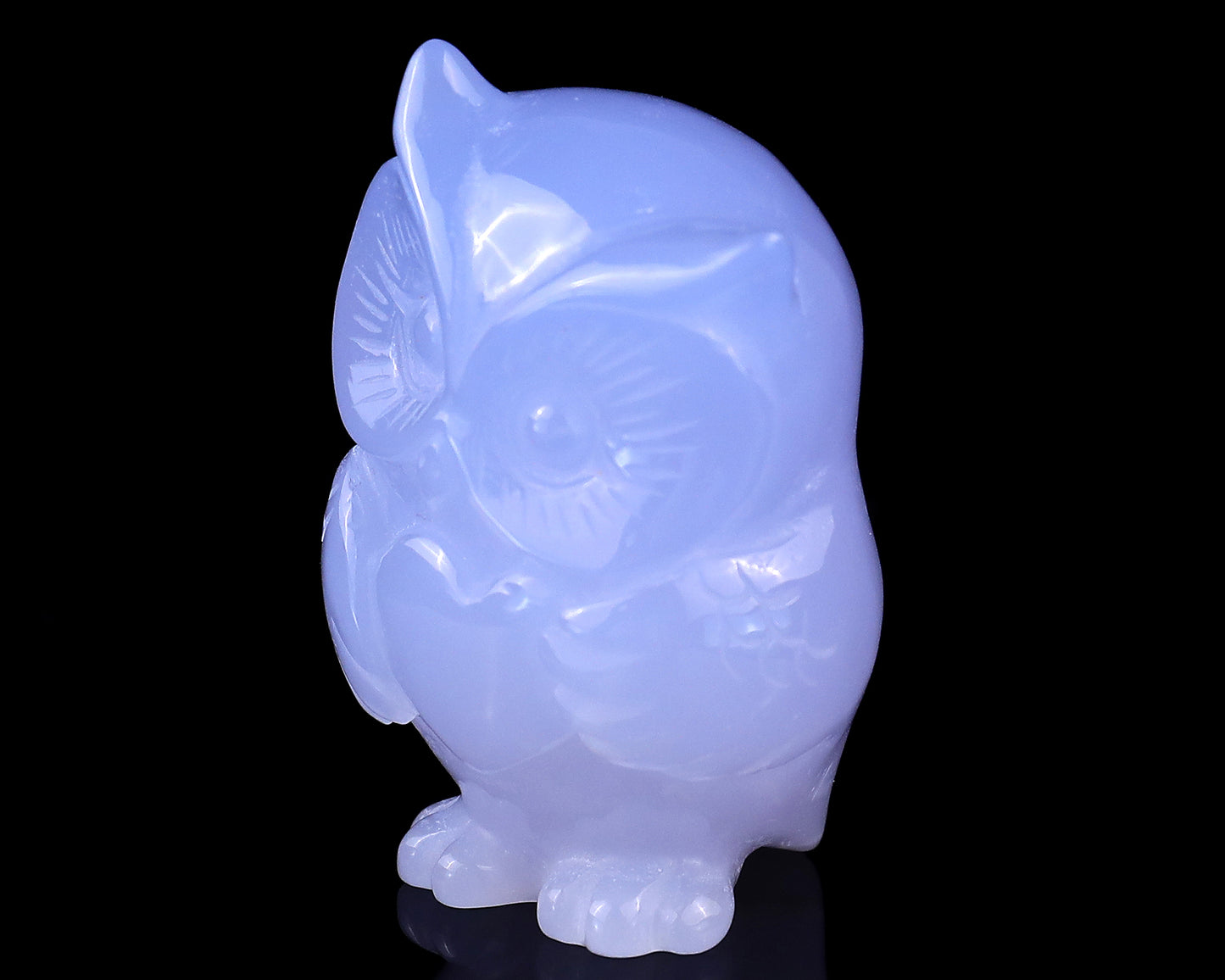 2.0" Blue Chalcedony Hand Carved Crystal Owl Sculpture Crystallumi