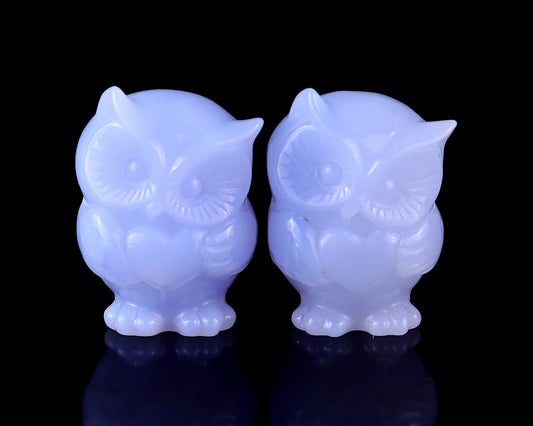 2.0" Blue Chalcedony Hand Carved Crystal Owl Sculpture Crystallumi