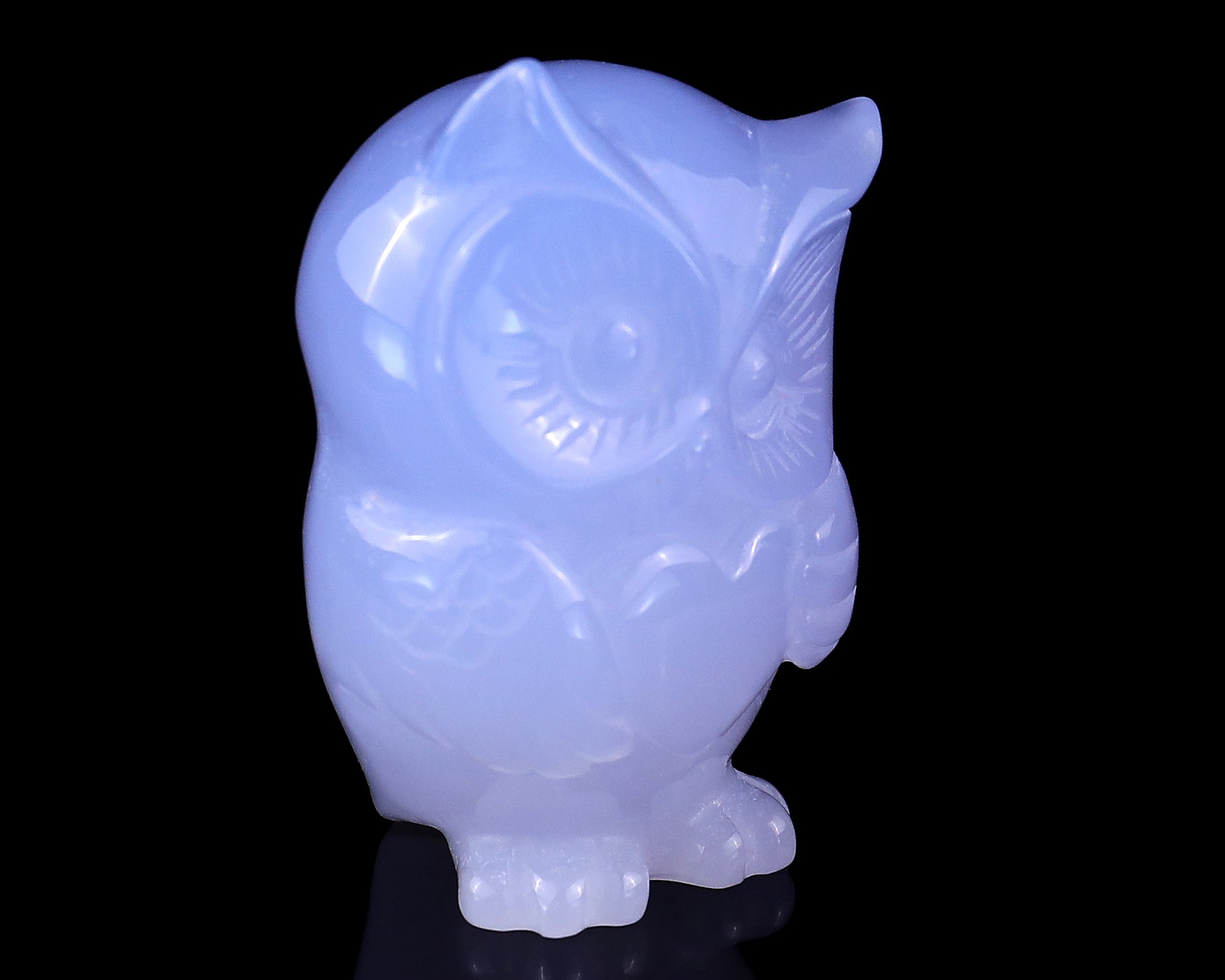 2.0" Blue Chalcedony Hand Carved Crystal Owl Sculpture Crystallumi